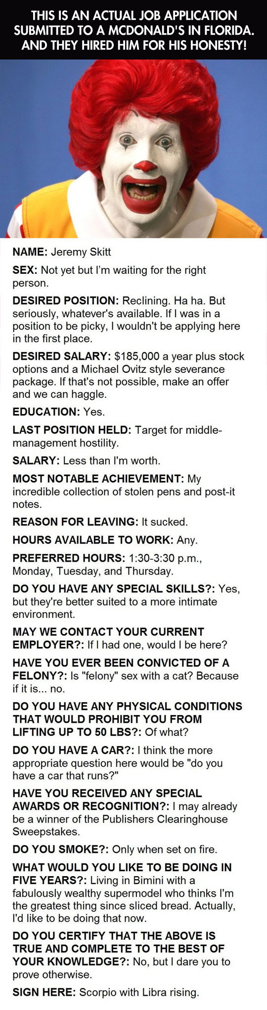 Honest Job Application
